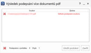 Chybová hlášení v programu PDFSigner