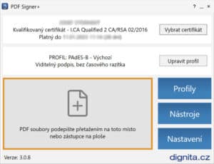 Základní obrazovka programu PDF Signer+