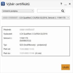 Výběr certifikátu software pdf Signer+