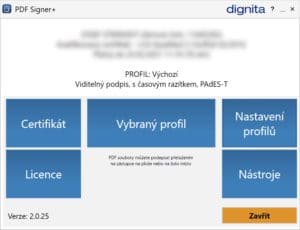 Základní obrazovka PDF Signer+